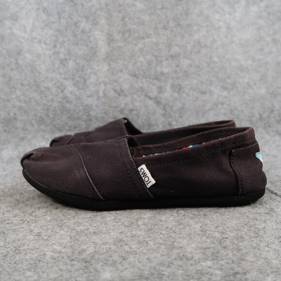Toms Shoes Womens 8 Flats Casual Slip On Black Canvas Lifestyle Comfort Loafer - Picture 4 of 11